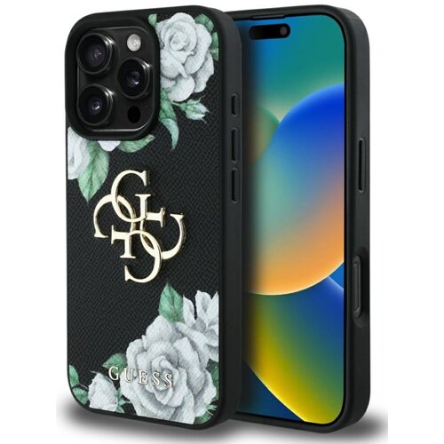 Etui GUESS Grained Roses Big 4G Logo do Apple iPhone 16 Pro Max Czarny