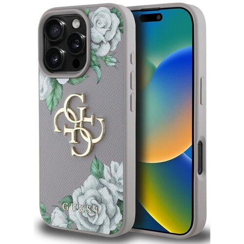 Etui GUESS Grained Roses Big 4G Logo do Apple iPhone 16 Pro Max Fioletowy