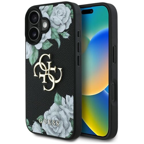 Etui GUESS Grained Roses Big 4G Logo do Apple iPhone 16 Czarny