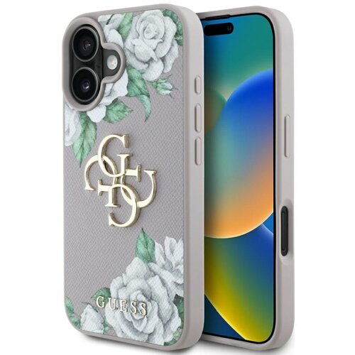 Etui GUESS Grained Roses Big 4G Logo do Apple iPhone 16 Fioletowy