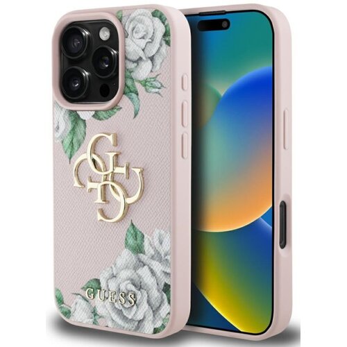 Etui GUESS Grained Roses Big 4G Logo do Apple iPhone 16 Pro Max Różowy