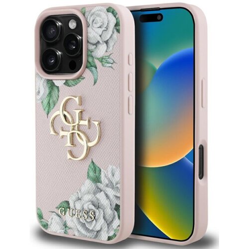 Etui GUESS Grained Roses Big 4G Logo do Apple iPhone 16 Pro Różowy