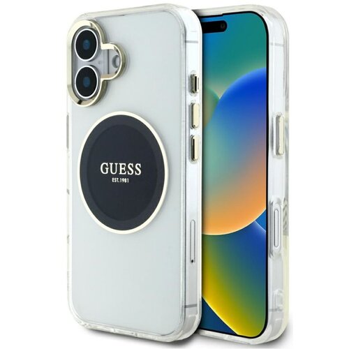 Etui GUESS IML Metal Colored Circle Classic Logo MagSafe do Apple iPhone 16 Czarny