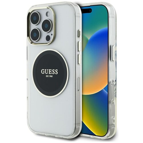 Etui GUESS IML Metal Colored Circle Classic Logo MagSafe do Apple iPhone 16 Pro Max Przezroczysto-czarny