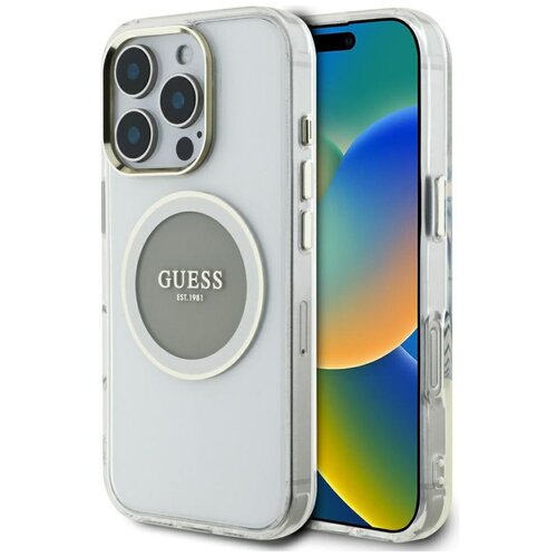 Etui GUESS IML Metal Colored Circle Classic Logo MagSafe do Apple iPhone 16 Pro Max Szary