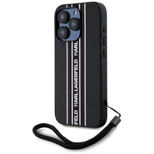 Etui KARL LAGERFELD Saffiano Athleisure Stripes Cord do Apple iPhone 15 Pro Max Czarno-różowy