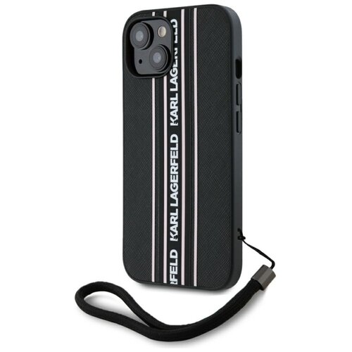 Etui KARL LAGERFELD Saffiano Athleisure Stripes Cord do Apple iPhone 15 Czarno-różowy
