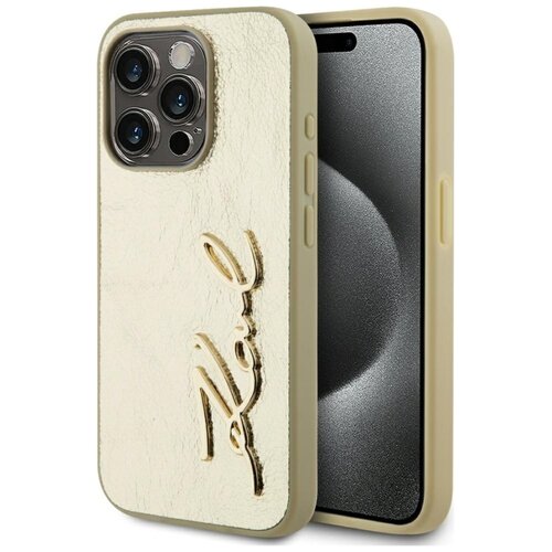 Etui KARL LAGERFELD Wrinkled Metal Signature do Apple iPhone 15 Pro Max Złoty