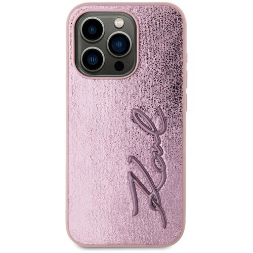 Etui KARL LAGERFELD Wrinkled Metal Signature do Apple iPhone 15 Pro Różowy