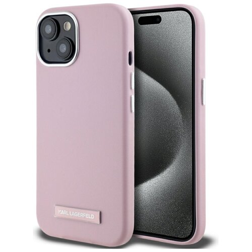 Etui KARL LAGERFELD FW Metal Plate MagSafe do Apple iPhone 15 Różowy