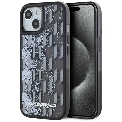 Etui KARL LAGERFELD Liquide Glitter Monogram Gradient do Apple iPhone 15 Czarny
