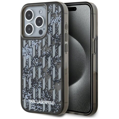 Etui KARL LAGERFELD Liquide Glitter Monogram Gradient do Apple iPhone 15 Pro Czarny