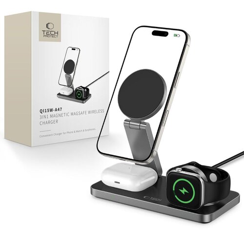 Ładowarka indukcyjna TECH-PROTECT QI15W-A47 3w1 MagSafe Czarny
