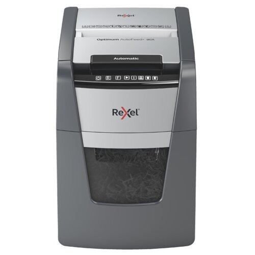 Niszczarka REXEL Optimum AutoFeed+ 90X 2020090XEU 34 L, P-4, Konfetti, Automatyczny Start/Stop, Funkcja cofania