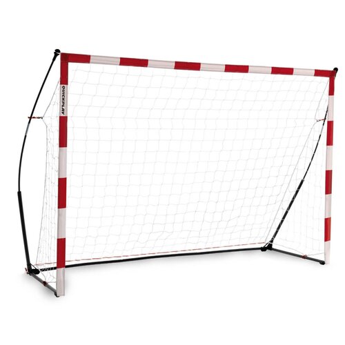 Bramka do piłki ręcznej o wymiarach 240 x 170 x 106,68 cm z białą siatką i czerwono-białymi słupkami. Na słupku widoczny jest napis "QUICKPLAY".