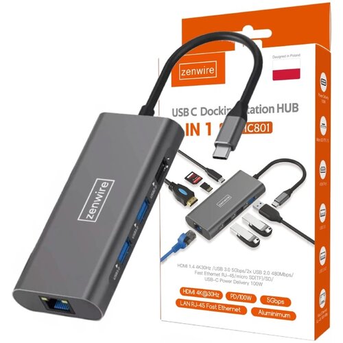 HUB ZENWIRE 9w1 BS-HC801 USB Typu C, Pasywny