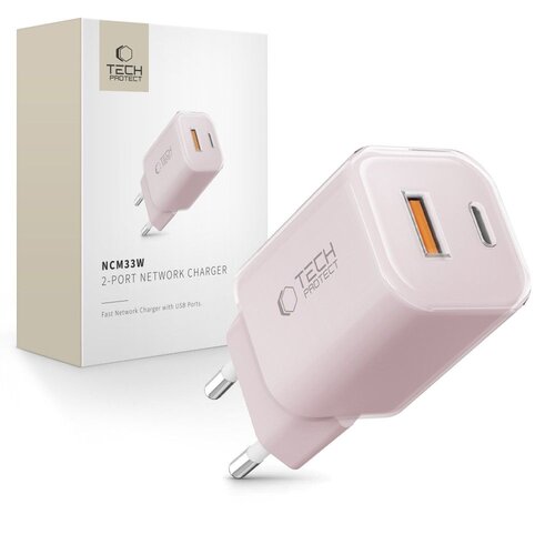 Ładowarka sieciowa TECH-PROTECT NCM33W PD33W/QC3.0 Jasnoróżowy