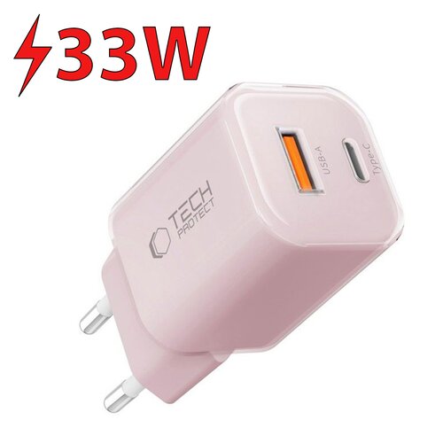 Ładowarka sieciowa TECH-PROTECT NCM33 PD33W/QC3.0 Jasnoróżowy