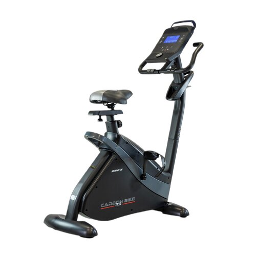 Rower magnetyczny z wyświetlaczem i regulowanym siodełkiem, oznaczony napisem "CARBON BIKE RS" oraz logo "BH". Konstrukcja jest w kolorze ciemnoszarym z czarnymi i srebrnymi elementami.