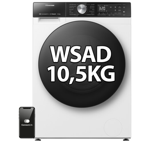 Pralka HISENSE WF5S1043BW Seria 5S 10.5kg 1400 obr Steamtech Connectlife AllergyCare