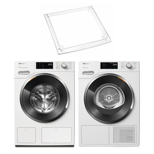 Pralka MIELE WWG880 WCS 9kg 1400 obr + Suszarka MIELE TWH780WP EcoSpeed z pompą ciepła + Łącznik MIELE WTV 502
