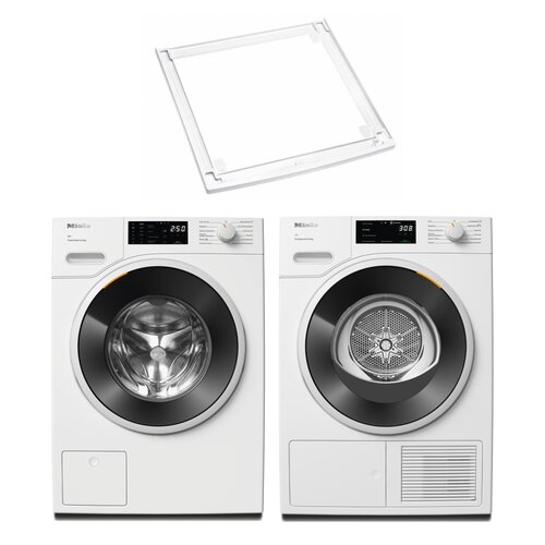 Pralka MIELE WWB360 WCS 8kg 1400 obr + Suszarka MIELE TWC640WP EcoSpeed z pompą ciepła + Łącznik MIELE WTV 502