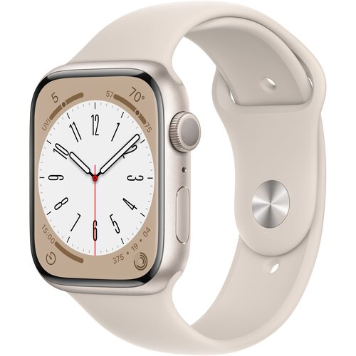 Apple Watch 8 GPS 45mm koperta z aluminium (księżycowa poświata) + pasek sportowy (księżycowa poświata)
