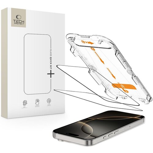 Szkło hartowane TECH-PROTECT Quick Set+ do Apple iPhone 16 Pro Max Czarny (2 szt.)