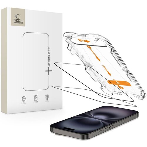 Szkło hartowane TECH-PROTECT Quick Set+ do Apple iPhone 15/16 Czarny (2 szt.)