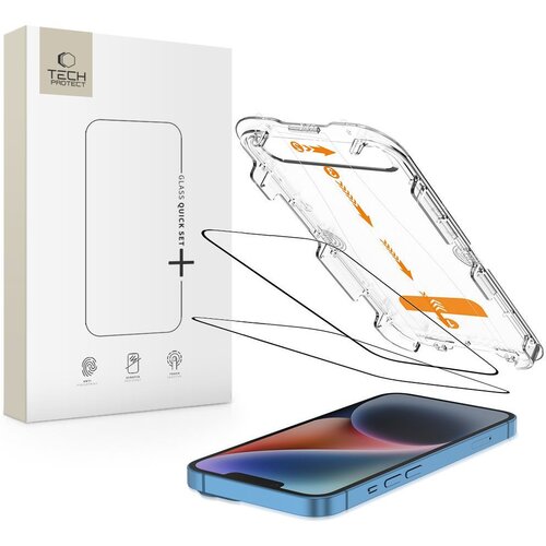 Szkło hartowane TECH-PROTECT Quick Set+ do Apple iPhone 13/13 Pro/14/16e Czarny (2 szt.)