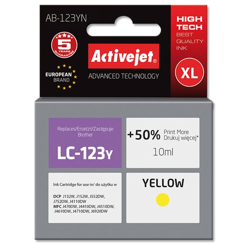 Tusz ACTIVEJET do Brother LC-123Y / LC-121Y Żółty 10 ml AB-123YN