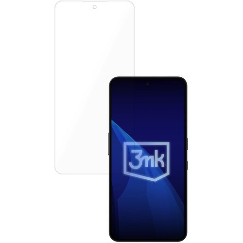 Na zdjęciu widoczna jest folia ochronna oraz smartfon z wyświetlaczem, na którym znajduje się logo "3mk". Folia jest przezroczysta i dopasowana do kształtu ekranu telefonu.