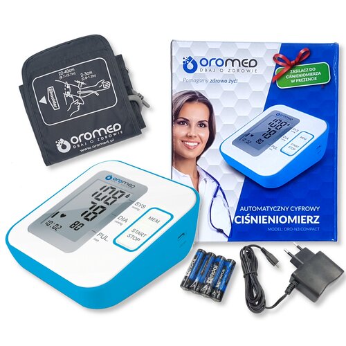 Ciśnieniomierz elektroniczny naramienny USB OROMED ORO-N3 COMPACT Biało-niebieski + Zasilacz