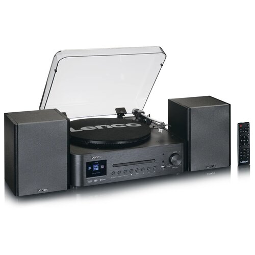 Wieża z gramofonem LENCO MC-460BK Czarna,Odtwarzacz CD/-R/-RW,Wi-Fi,Radio internetowe,FM/DAB+,wyświetlacz LCD