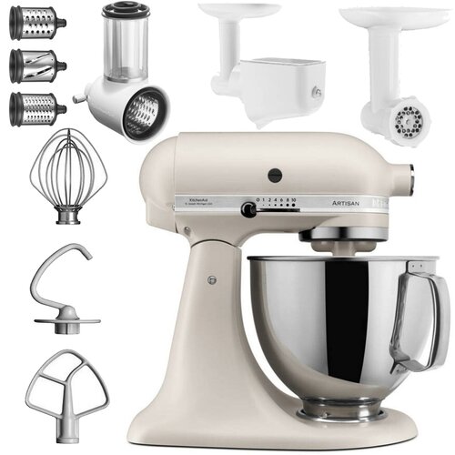Robot kuchenny planetarny KITCHENAID Artisan 5KSM125EMH 300W + Zestaw akcesoriów KITCHENAID 5KSM2FPPC (3 sztuki)