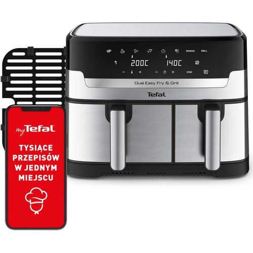 Air Fryer Frytkownica beztłuszczowa TEFAL Dual Easy Fry & Grill EY905D10 z podwójnym koszem i rusztem do grilla