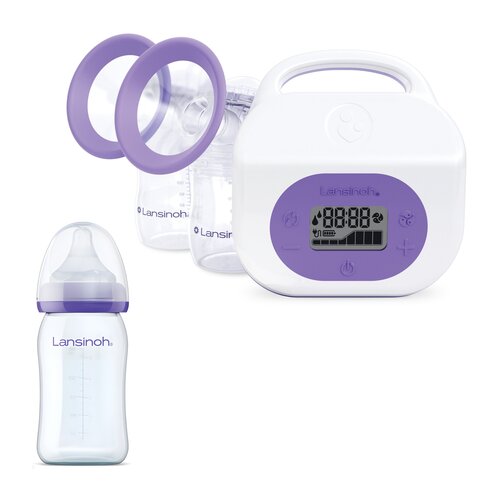 Laktator LANSINOH Podwójny elektryczny zasilaniem akumulatorowym + Butelka LANSINOH mOmma 160 ml