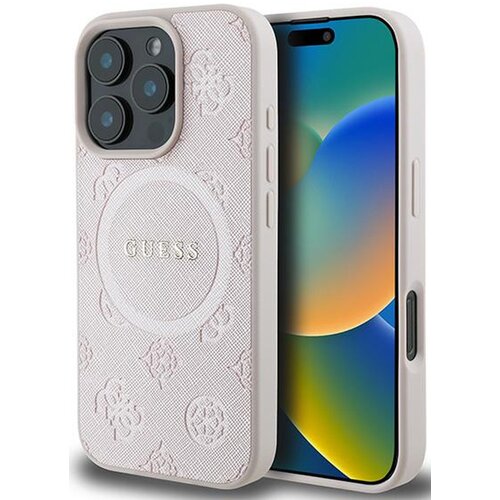 Etui GUESS Saffiano Peony Classic Logo MagSafe do Apple iPhone 16 Pro Różowy