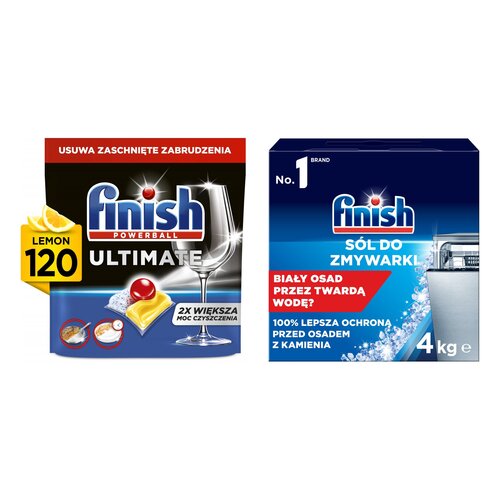 Kapsułki do zmywarki FINISH Powerball Ultimate All in 1 Lemon - 120 szt. + Sól do zmywarek FINISH 4 kg