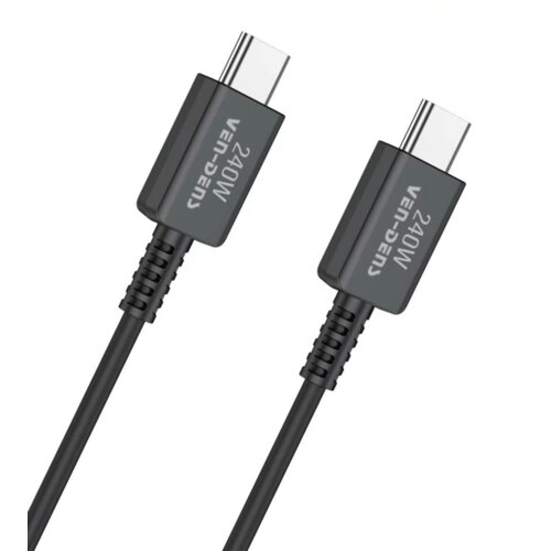 Czarny kabel USB-C do USB-C o długości 1,8 metra z widocznymi oznaczeniami "240W" i "VEN-DENS" na obu końcówkach. Kabel ma solidne, plastikowe obudowy wtyczek.