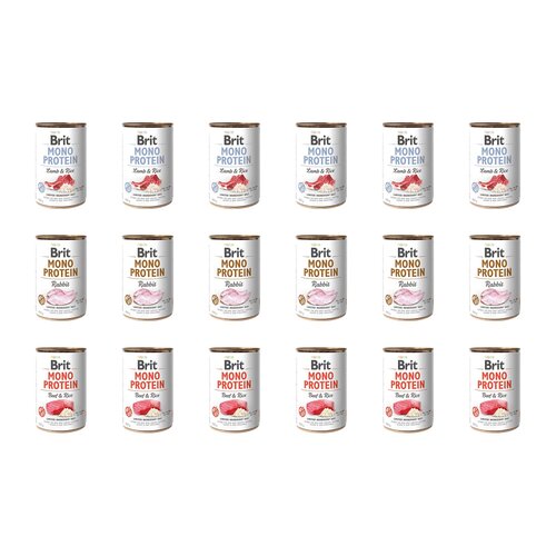 Karma dla psa BRIT Mix smaków Mono Protein Jagnięcina z ryżem, Królik, Wołowina z ryżem 18 x 400 g