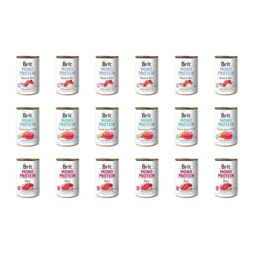Karma dla psa BRIT Mix smaków Mono Protein Jagnięcina z ryżem, Tuńczyk z ziemniakami, Wołowina 18 x 400 g