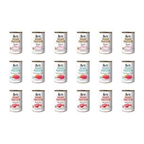 Karma dla psa BRIT Mix smaków Mono Protein Królik, Tuńczyk z ziemniakami, Wołowina z ryżem 18 x 400 g