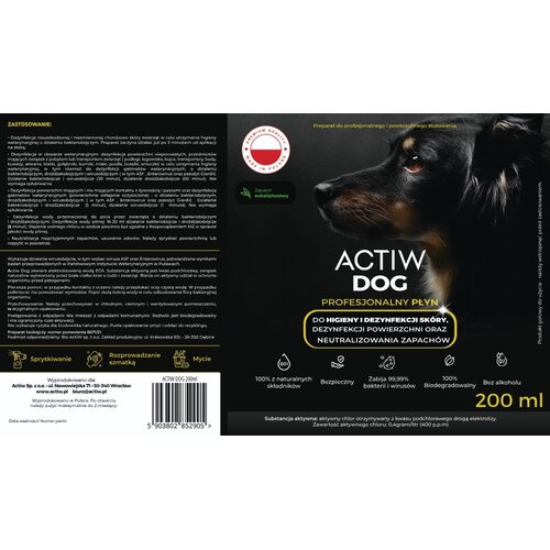 Płyn do dezynfekcji zwierząt BIO ACTIW Dog 200 ml