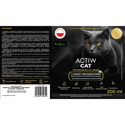 Płyn do dezynfekcji zwierząt BIO ACTIW Cat 200 ml