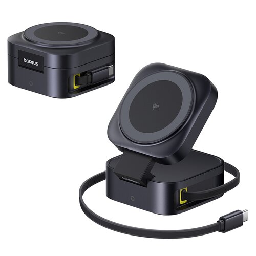 Ładowarka indukcyjna BASEUS Picogo 2w1 67W Czarny Qi2 MagSafe