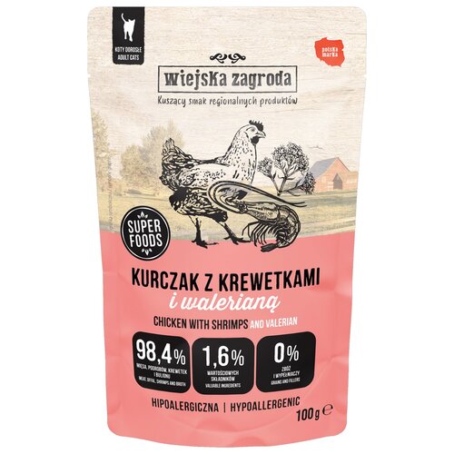Karma dla kota WIEJSKA ZAGRODA Kurczak z krewetkami i walerianą 100 g