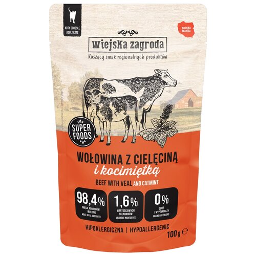 Karma dla kota WIEJSKA ZAGRODA Wołowina z cielęciną i kocimiętką 100 g