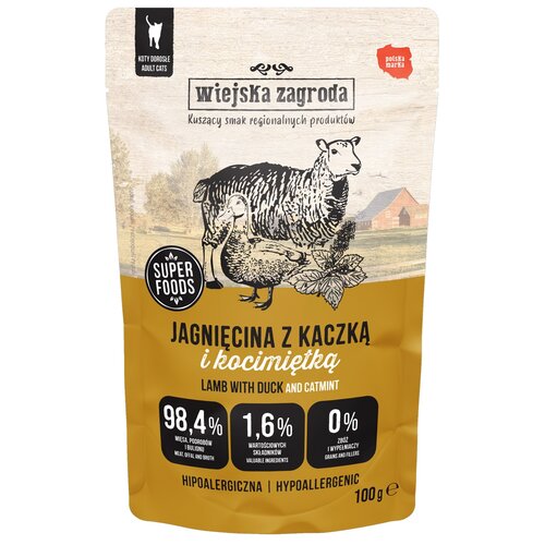 Karma dla kota WIEJSKA ZAGRODA Jagnięcina z kaczką i kocimiętką 100 g