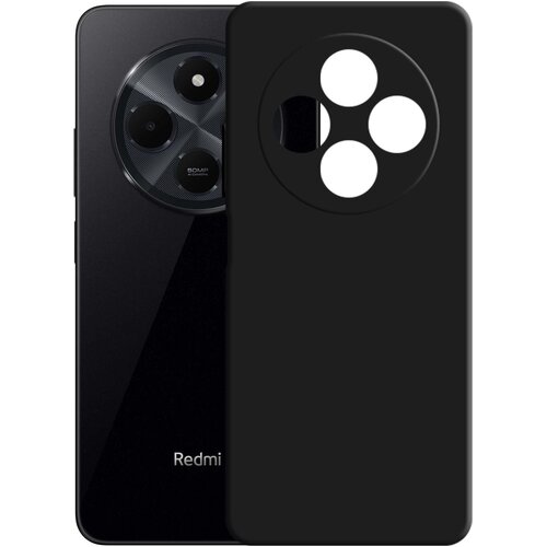 Czarne etui z okrągłymi wycięciami na aparat jest umieszczone obok smartfona z widocznym napisem "Redmi" oraz oznaczeniem "50MP AI Camera".